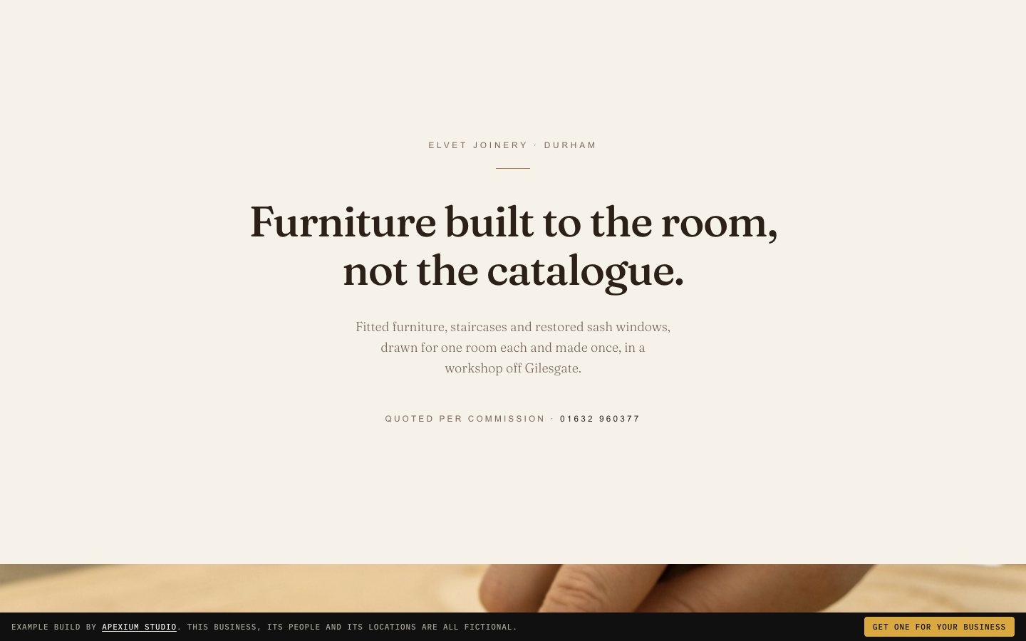 Screenshot of the Elvet Joinery website