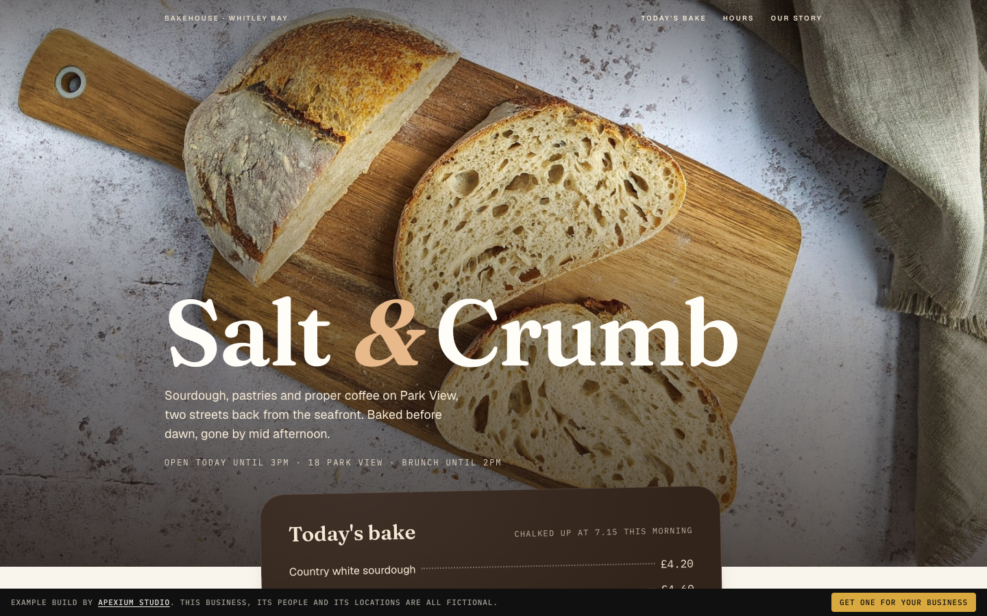 Screenshot of the Salt & Crumb Bakehouse website